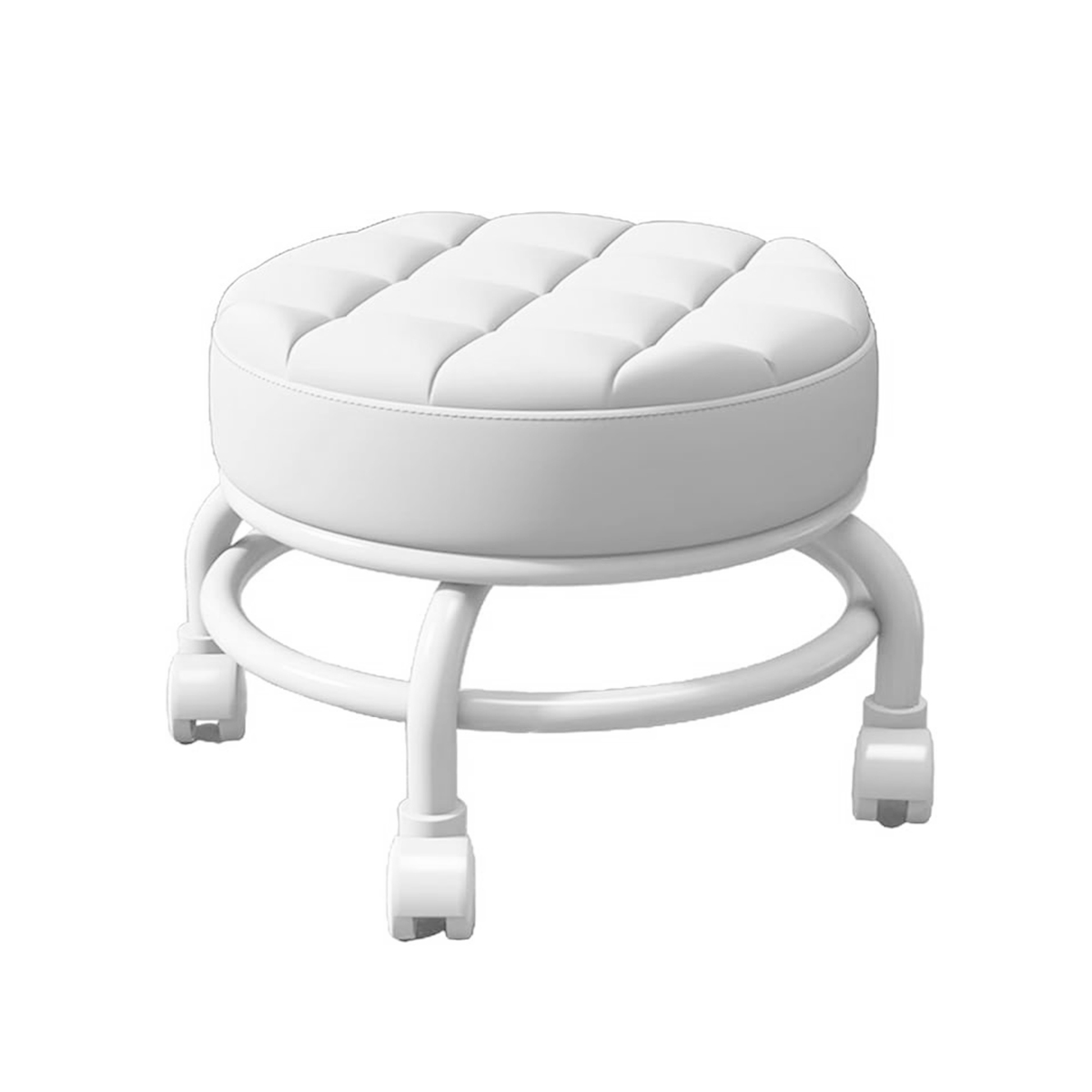 Salon stool - 360° Rolling Low Stool with Cushion, PU Roller Seat with Wheels for Garage, Gardening, Home, Daily Party, Nail Salon, Spa, Pedicure, Fitness Sport BPSS(White)