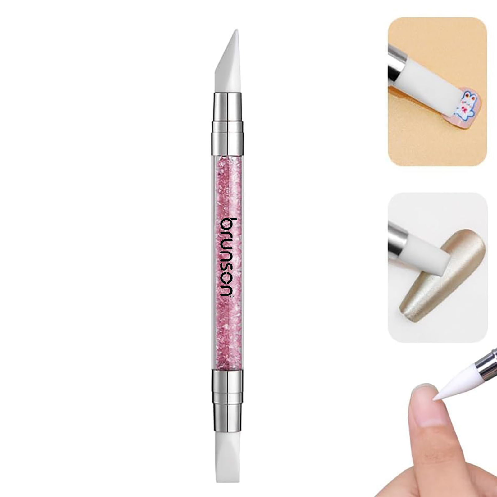 Professional Dual-Ended Silicone Nail Art Sculpting Pen - Transparent, Rhinestone & Metal Design for 3D Effects - Essential DIY Manicure Tool BSCB(Pink)