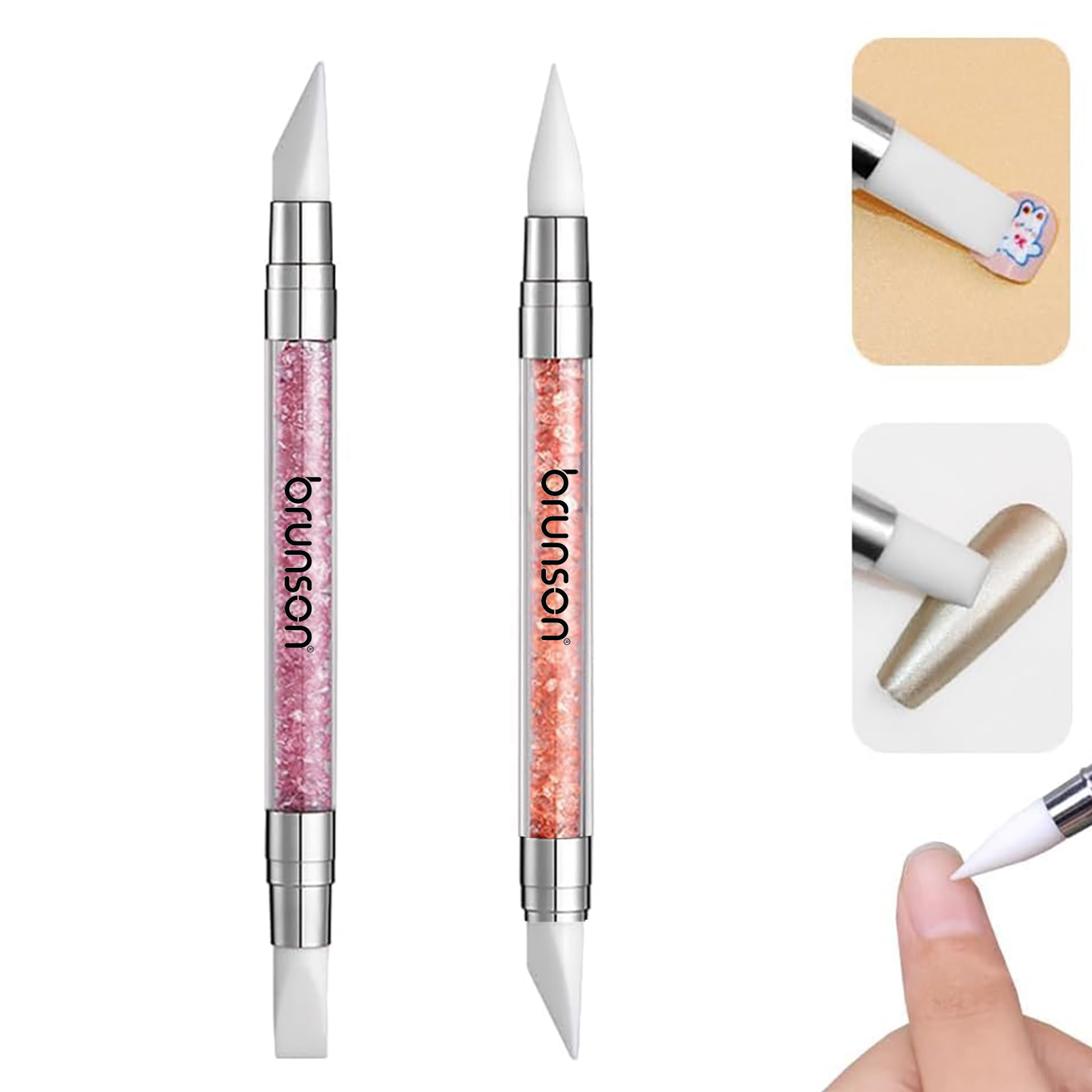 Professional Dual-Ended Silicone Nail Art Sculpting Pen - Transparent, Rhinestone & Metal Design for 3D Effects - Essential DIY Manicure Tool BSCB(Peach)