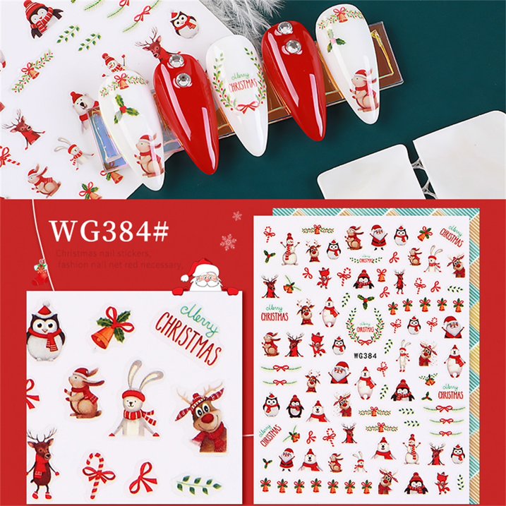 Christmas Nail Art Stickers 3D Christmas Nail Decals Winter Xmas Snowflake Santa Claus Snowman Bell Reindeer Nail Decoration Accessories WG384