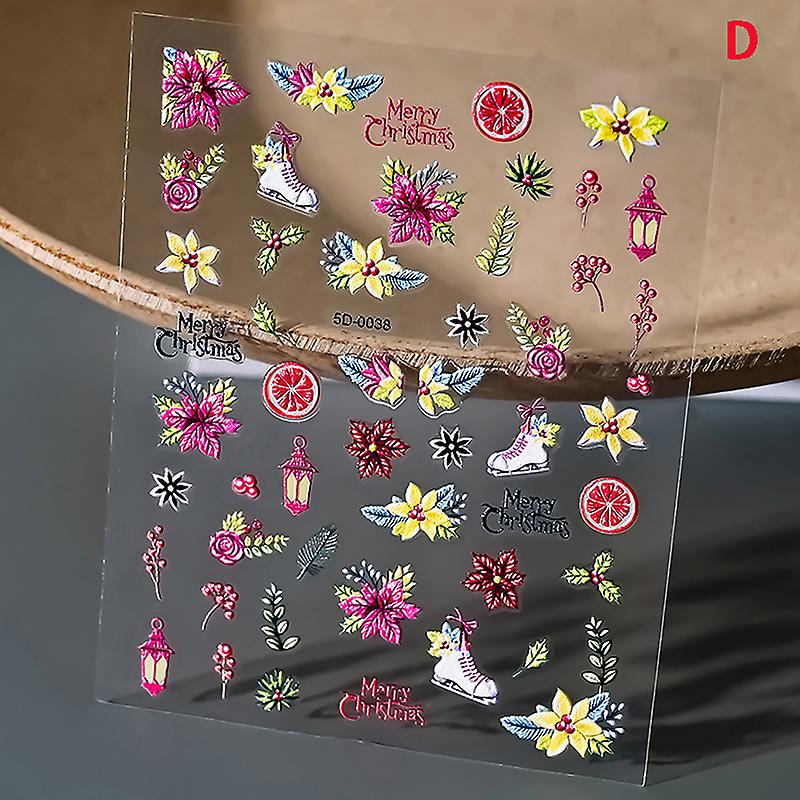 Christmas Nail Art 5d Embossed Xmasnail Stickers Snowflake Flower Self Adhesive 5D-0038