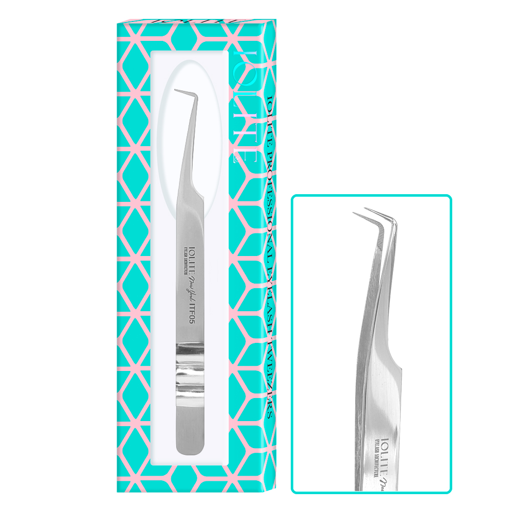 Professional L-Shaped Stainless Steel Eyelash Extension Tweezers – Precision Volume Fan Creation for Russian Volume Technique ITF05