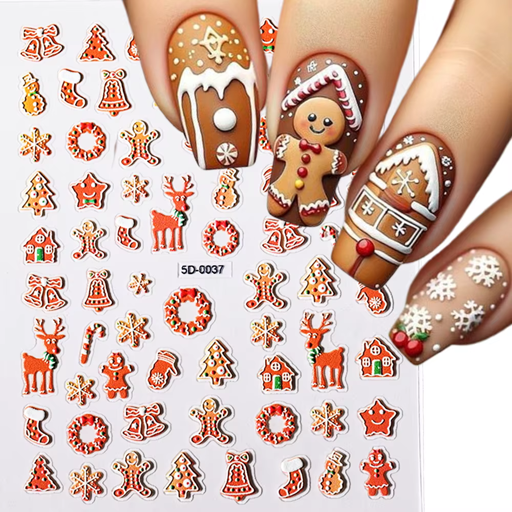 Christmas Nail Stickers for Acrylic Nails - Adhesive Nail Stickers for Nail Art 5D Embossed Nail Decals Self Adhesive Stereoscopic Winter Christmas Nail Art Stickers for Women Nail Design 5D-0037