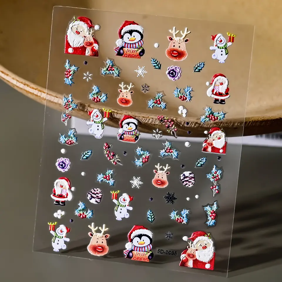 Nail Art Essential|christmas 5d Embossed Nail Art Stickers - Santa Claus & Snowflake Decals 5D-0035