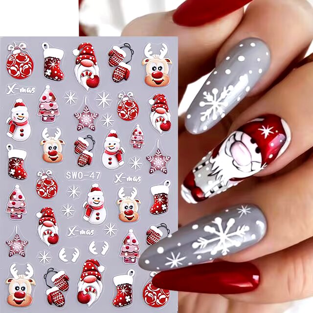Santa Claus Cartoon Nail Stickers Christmas Snowman Gloves Self Adhesive Sliders Nail Art Decals Snowflake Manicure Decoration SW0-47