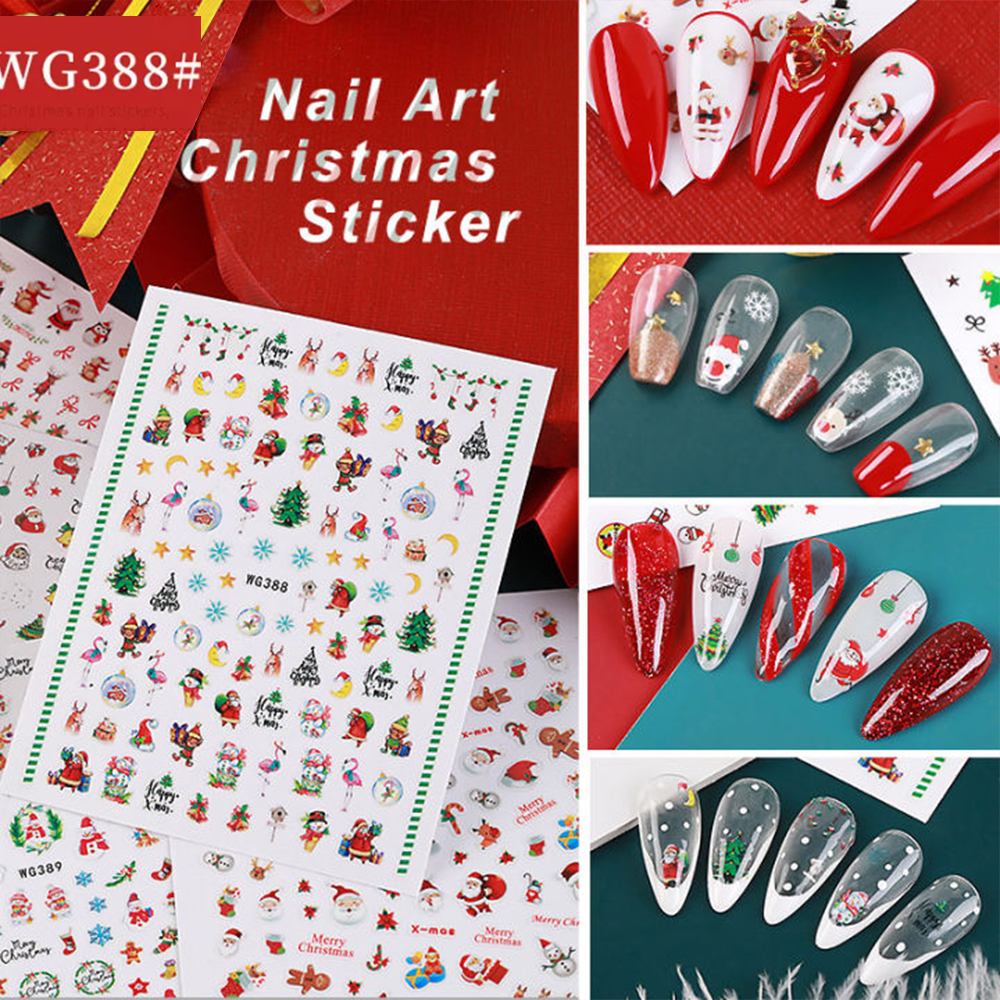 3D Christmas Nail Sticker Santa Tree Snow Nail Sticker Christmas Reindeer Snowman Polar Bear Penguin WG388
