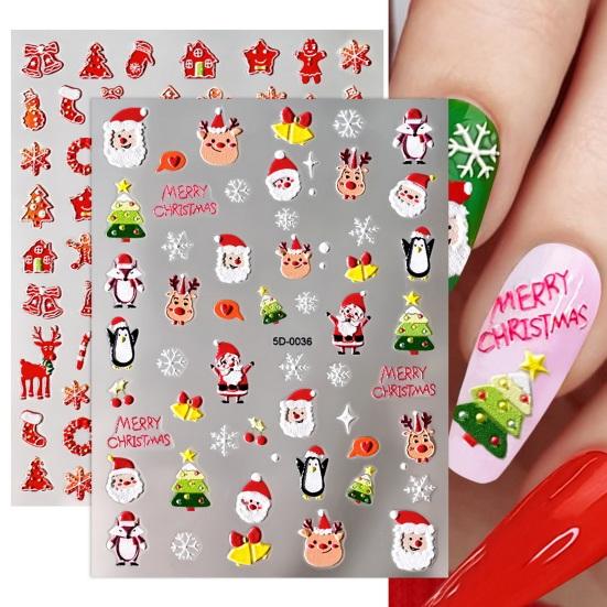 5D Christmas Embossed Nail Art Sticker Snowflake Santa Claus Adhesive Slider New Year Nail Decals Carving Manicure Decors 5D-0036