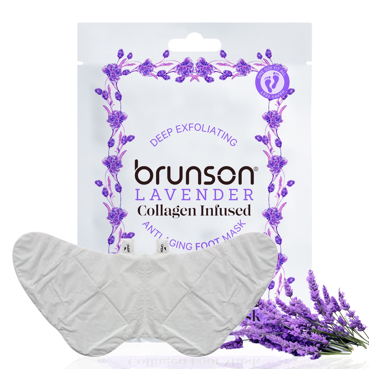 Say Goodbye to Rough Feet - Brunson Lavender Collagen-Infused Anti-Aging Foot Peel Mask: Deep Exfoliation for Healthier, Softer Feet (Free Size - 1 Pair)