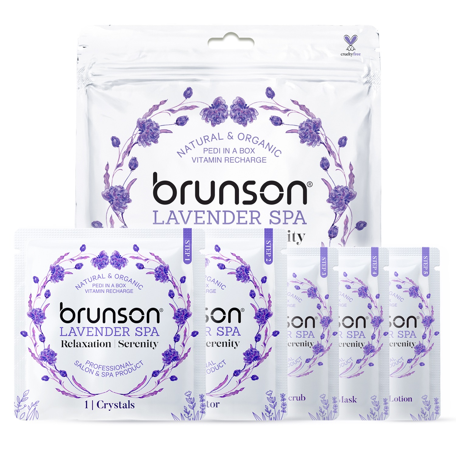Brunson 5 in 1 Natural & Organic Vitamin Recharge Pedicure Spa Kit - Aroma Lavender Spa Relaxation and Serenity BLSST