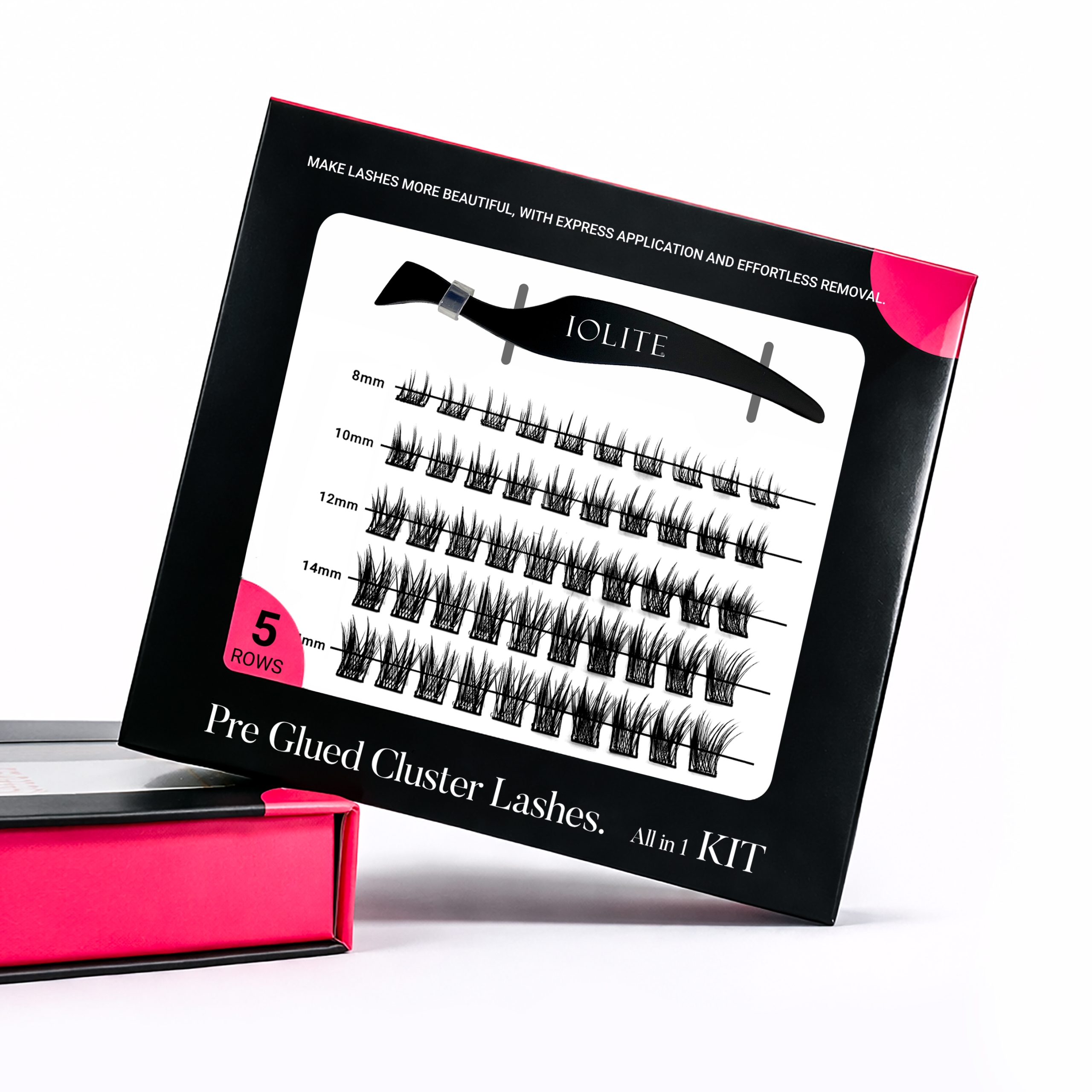 Iolite Express DIY Lash Cluster Kit – KIM K Lashes Black, Pre-Glued Fluffy Cluster, Reusable, Travel & Muslim-Friendly, Salon-Quality Russian Eyelash Extensions in Minutes BPDD24