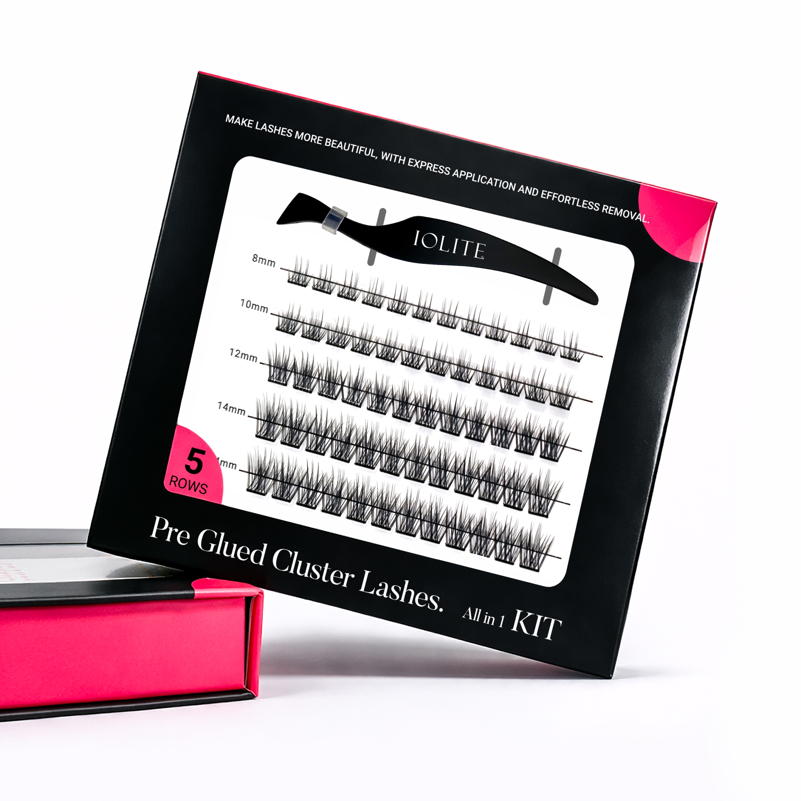 Iolite Express DIY Lash Cluster Kit – Pre-Glued Natural Wispy Lashes (Black) | Self-Adhesive Russian Lash Extensions | Travel Pack, Salon-Quality, Reusable, Muslim-Friendly BPDD23
