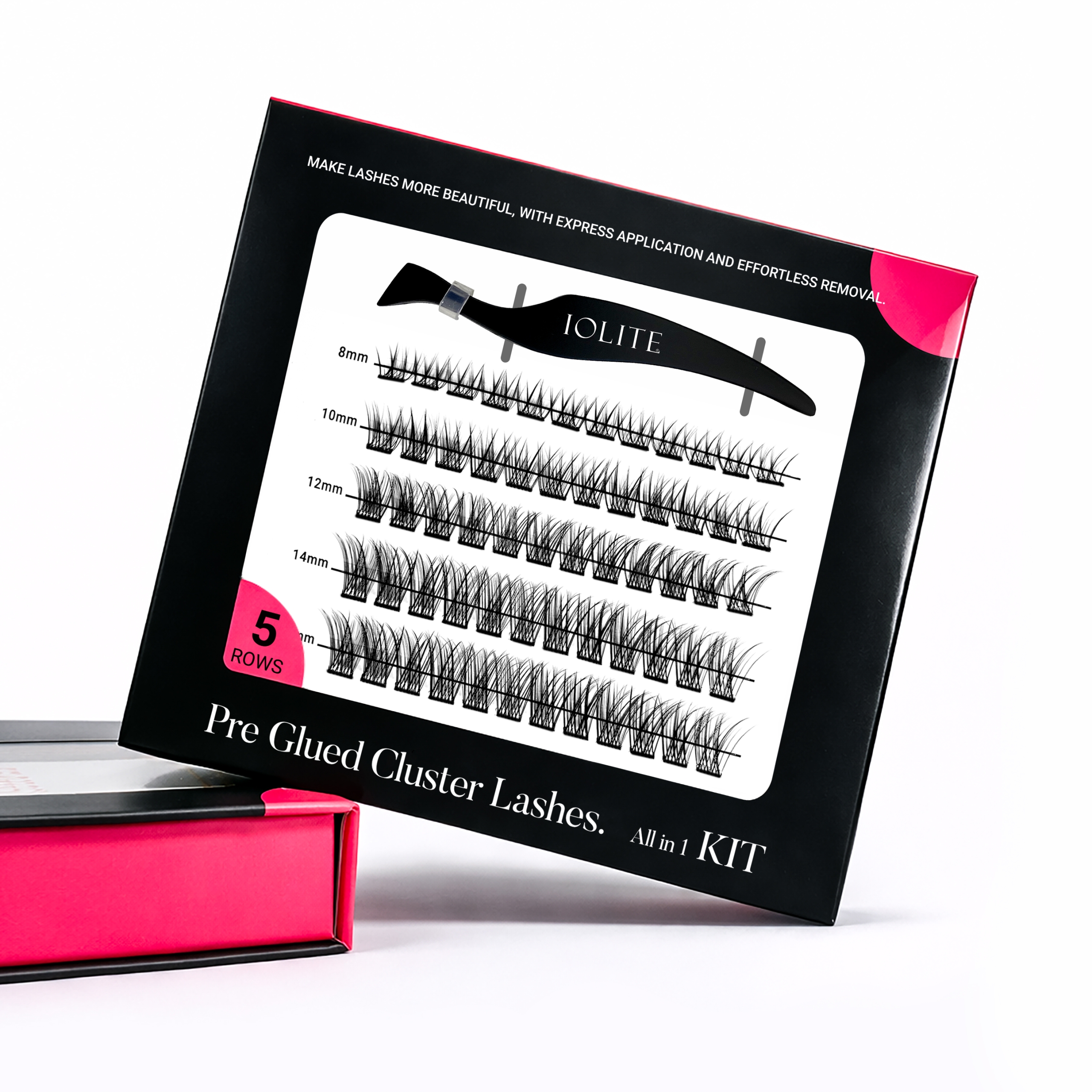 Iolite DIY Lash Cluster Kit – Wispy Wink Pre-Glued Lash Extensions (8–14mm + Under-Eye) | Self-Adhesive Russian Volume Lashes for Muslim Women – Travel-Friendly BPDD03