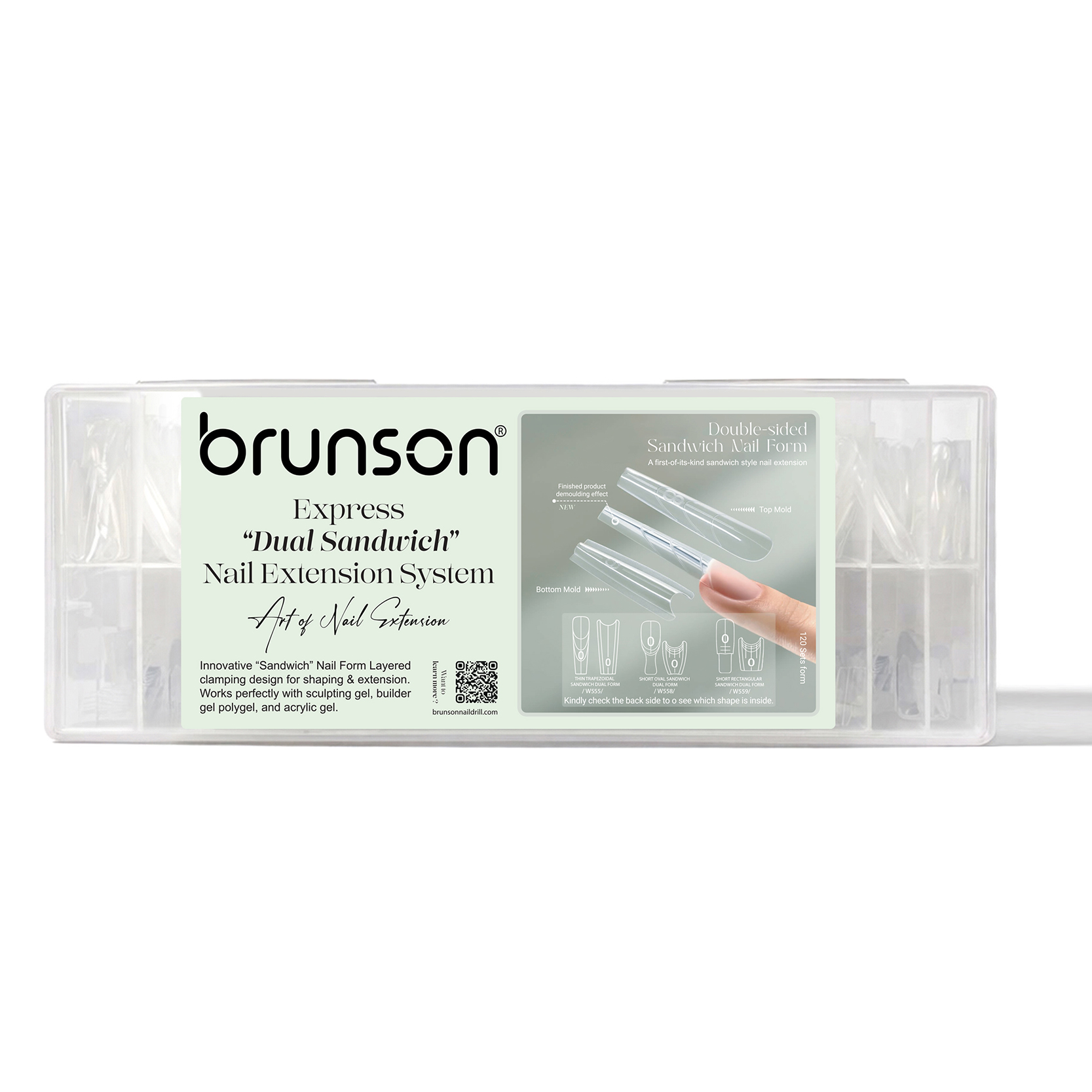 Brunson Express Dual Sandwich Nail Extension System – 120 Sets - (No More Polishing. Just Perfect Extensions) - Professional Dual Nail Forms for Builder Gel, Polygel & Acrylic Gel | Reusable Layered Clamping Tips W558