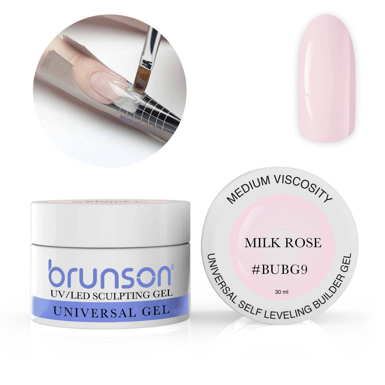 Brunson Universal Sculpting Gel (Milk Rose) 30ml– Professional Builder Gel for Nail Extensions, Overlays, and 3D Nail Art | UV/LED Self-Leveling Builder Gel for Long-Lasting, High-Gloss Nails BUBG9