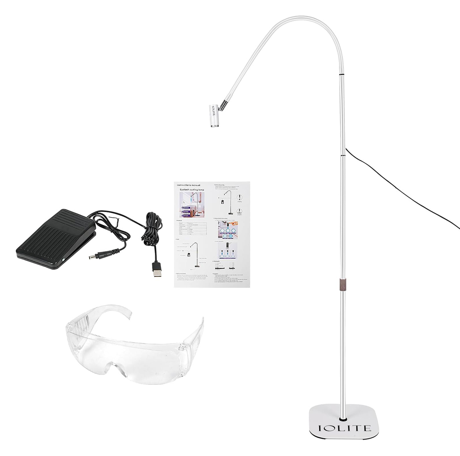 Iolite UV Lash Lamp with Blue LED (White) - Professional UV/LED Lash Curing Lamp – Cordless, Rechargeable UV Light for Eyelash Extensions – Fast Glue Drying & Safe Application for Lash Artists & Salons IUVLL-W