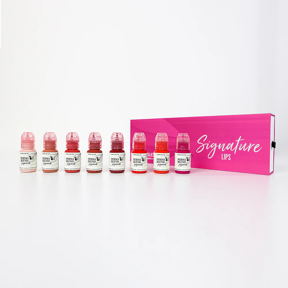 Lip Pigment Set – Perma Blend Signature Lip Set 8x15ml | Professional PMU Lip Tattoo Pigment Collection for Lip Blush & Permanent Makeup PBSLS1/2