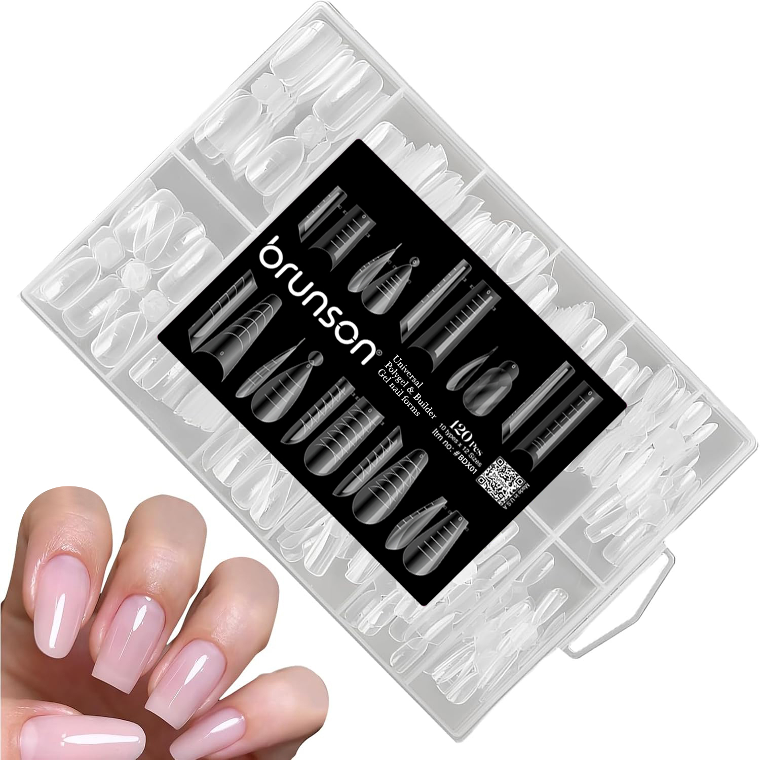 Brunson Universal Polygel & Builder Gel Nail Forms 120pcs – Reusable Dual Nail Molds, 12 Sizes, Anti-Overflow Design, Perfect C-Curve for Salon-Grade Extensions BDX01